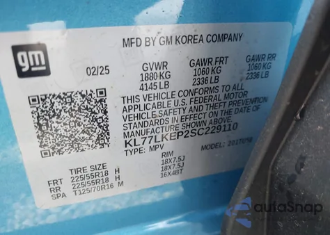 2025 Chevrolet Trax Fwd Activ from USA, damaged, VIN KL77LKEP2SC229110